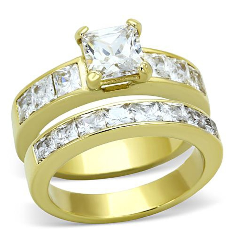 3.75 Ct Zirconia  Stainless Steel Wedding Ring Set - Picture 2 of 6